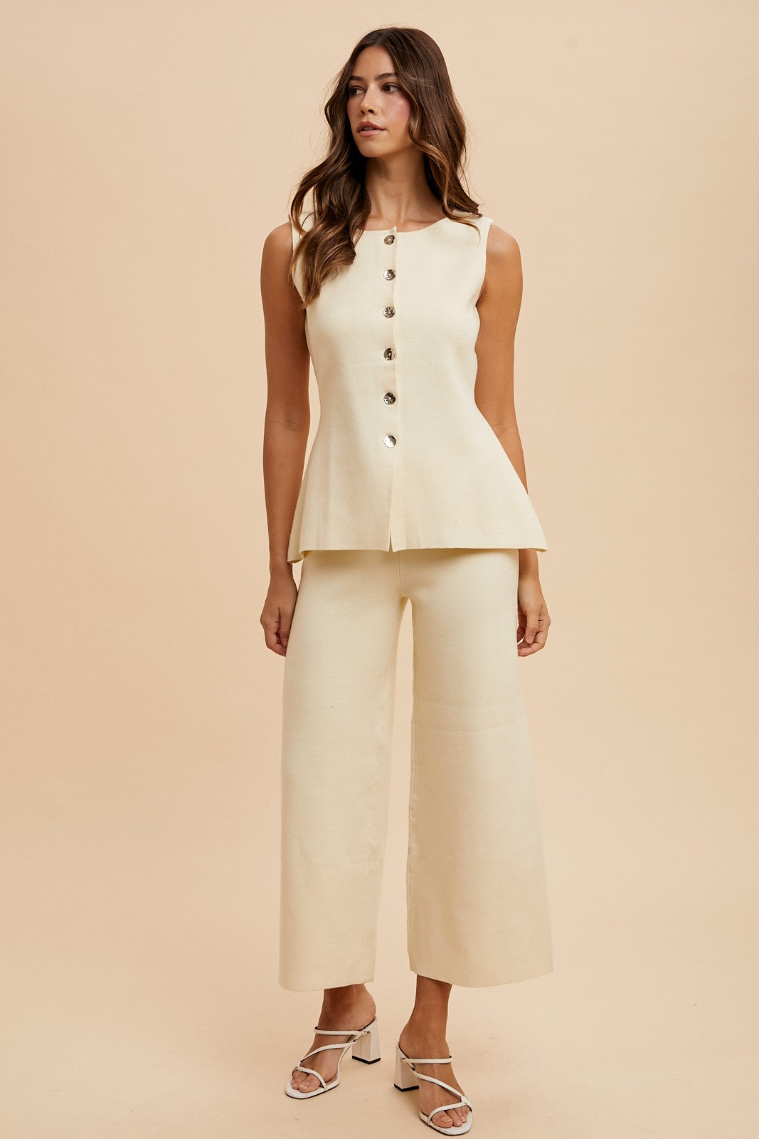 ASW9061 LONG AND LEAN SWEATER VEST & WIDE LEG PANTS SET