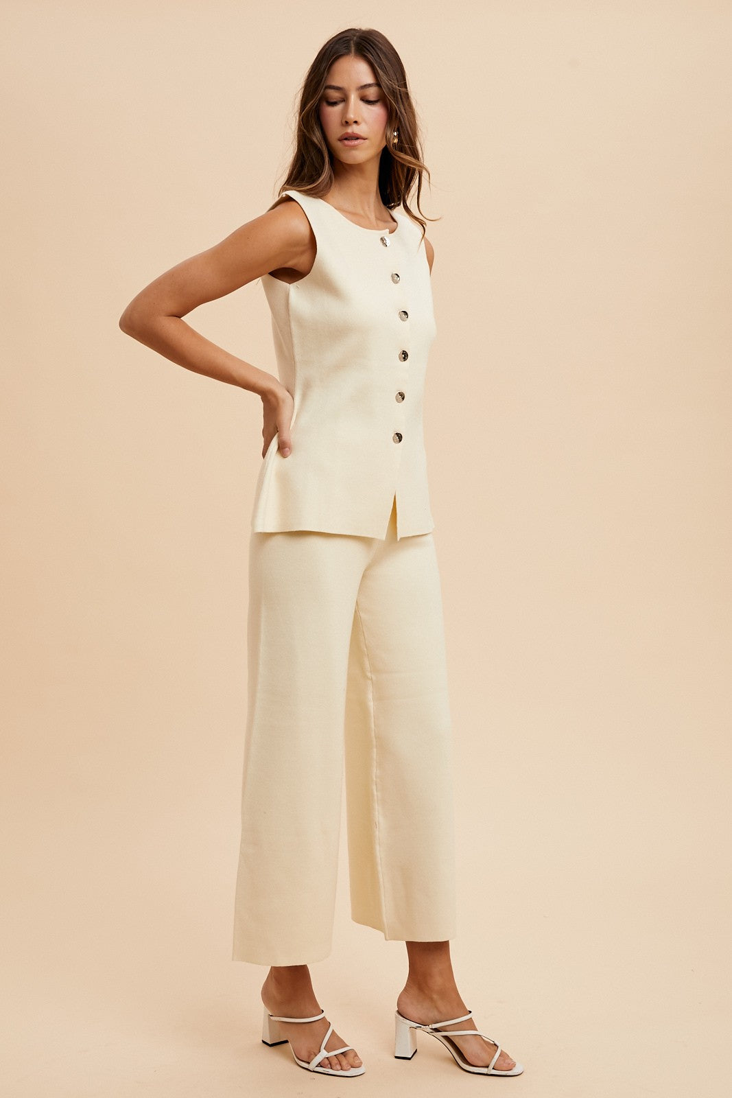 ASW9061 LONG AND LEAN SWEATER VEST & WIDE LEG PANTS SET