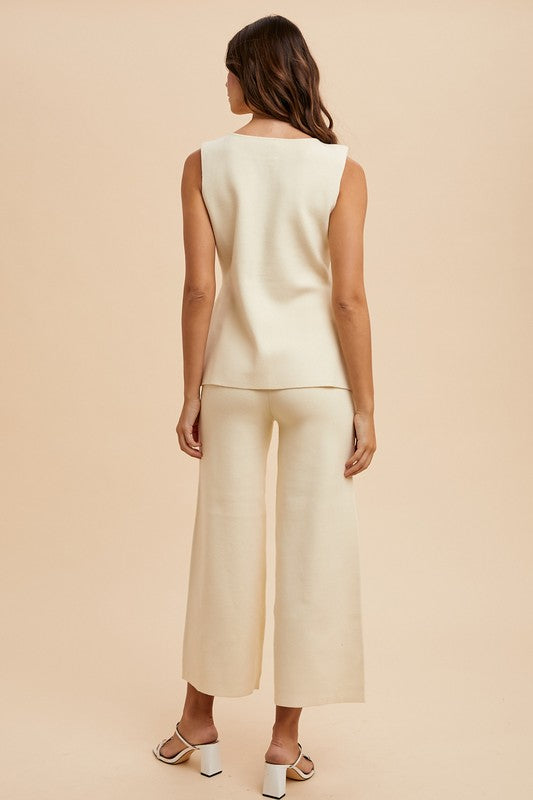 ASW9061 LONG AND LEAN SWEATER VEST & WIDE LEG PANTS SET
