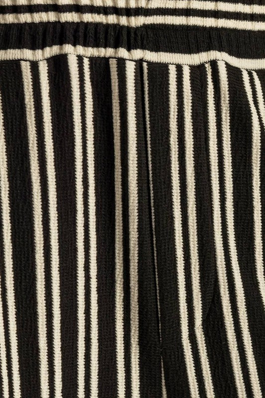 FJ1179 A Striped knit pant with elasticized waist and wide leg.