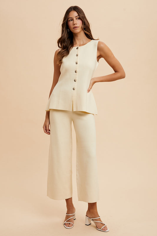 ASW9061 LONG AND LEAN SWEATER VEST & WIDE LEG PANTS SET