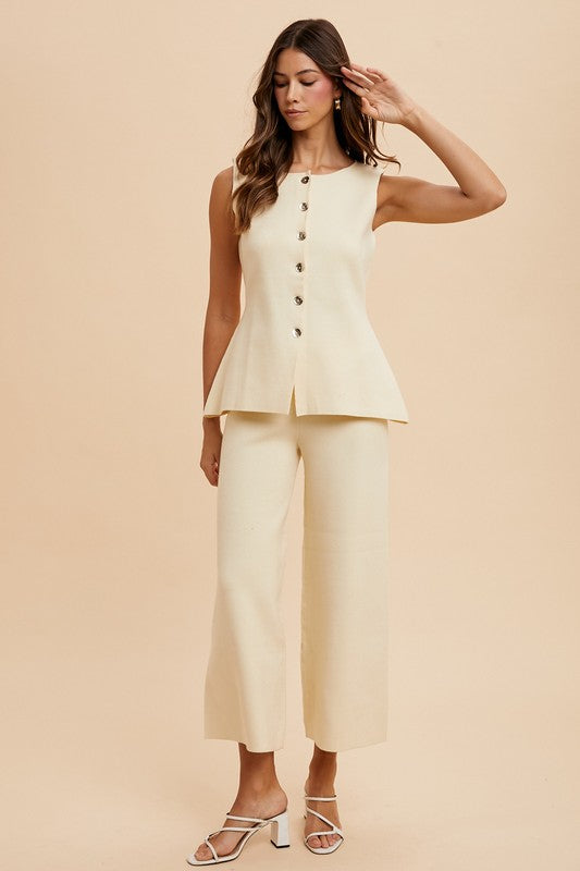 ASW9061 LONG AND LEAN SWEATER VEST & WIDE LEG PANTS SET