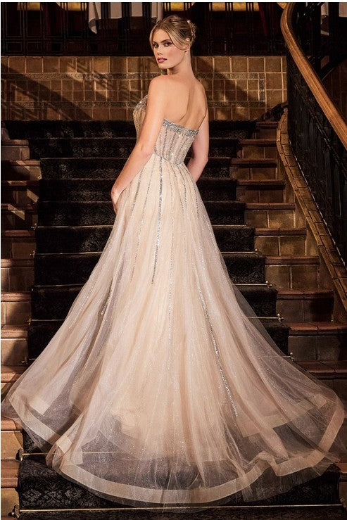 CB158 STRAPLESS CRYSTAL EMBELLISHED GOWN WITH OVERSKIRT