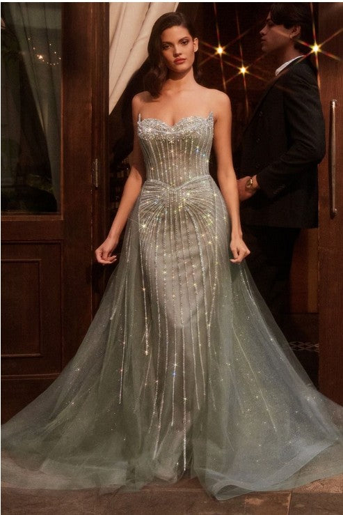 CB158 STRAPLESS CRYSTAL EMBELLISHED GOWN WITH OVERSKIRT