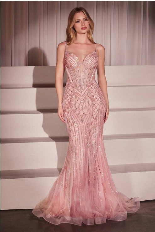 CD759 EMBELLISHED FIT & FLARE DRESS