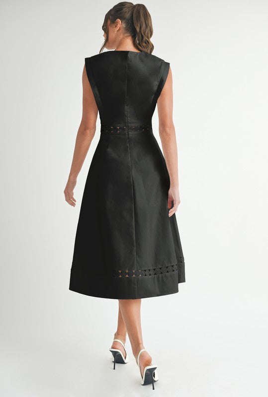 LD1821 Sleeveless Lace Trim Midi Dress